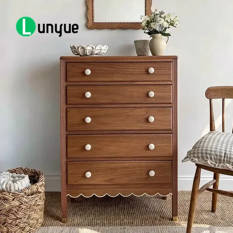 American Retro Solid Wood 5 Drawer Cabinet Bedroom Locker Porch Living Room Corridor Storage Furniture Vintage Home Decor