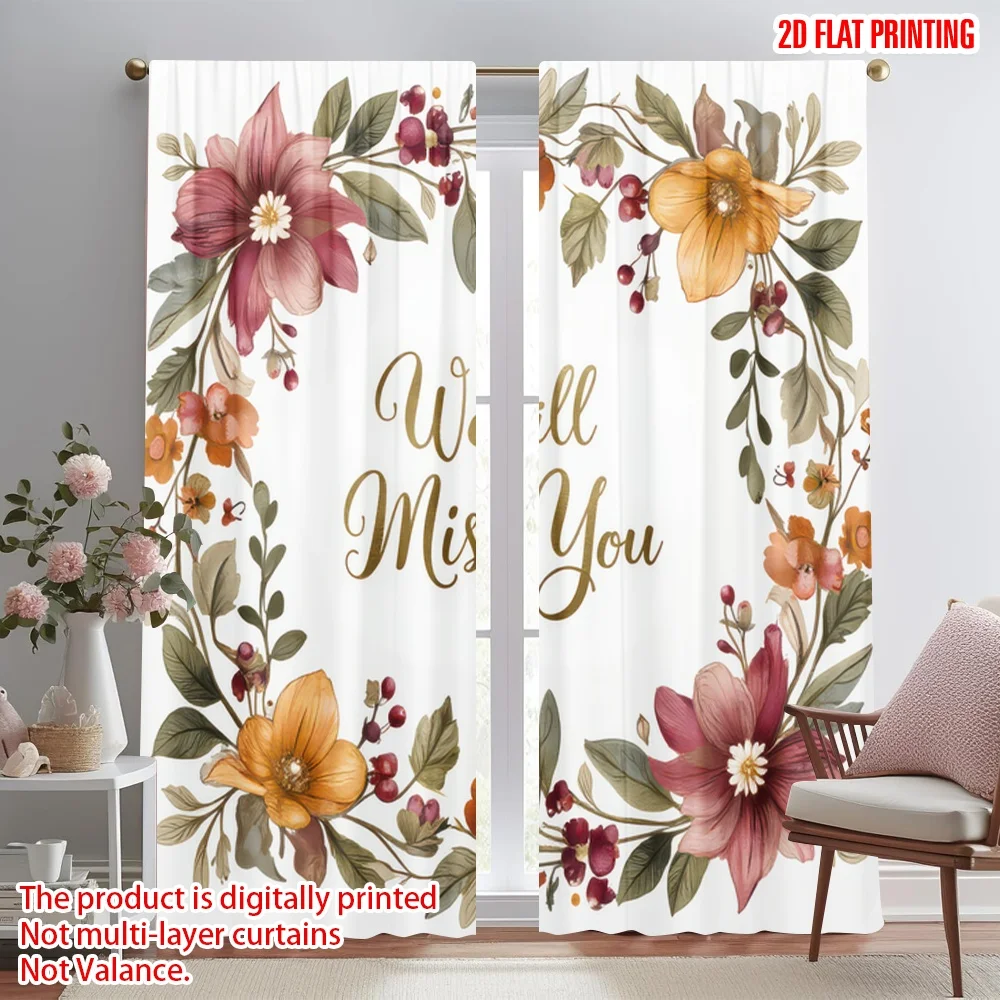 

2D flat printing 2pcs Party Curtains Farewell Floral Design Digital Printed Polyester Drapes Seasonal Party & Holiday Decor