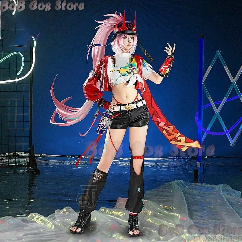 2025-11 Rappa Honkai Star Rail Cosplay Kostüm Disfraz Ranha Uniform Rosa Perücke Spiel Anime Halloween Weihnachten Party Comic-Con Rol