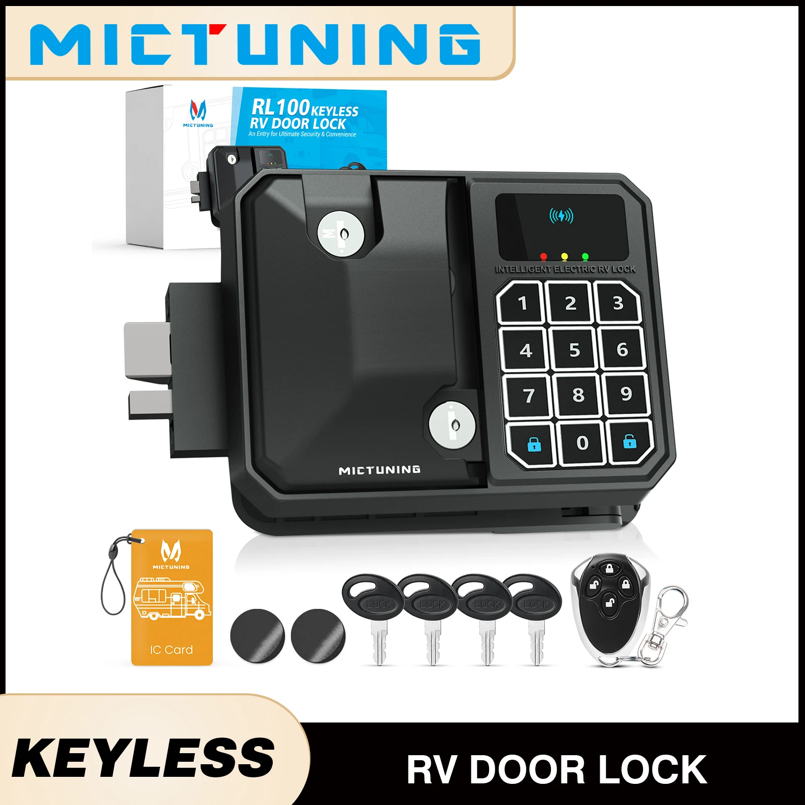 

MICTUNING Keyless RV Door Lock,Wireless Key Fob,Password Keypad,NFC & Mechanical Key, Heavy Duty Steel Waterproof For Campers