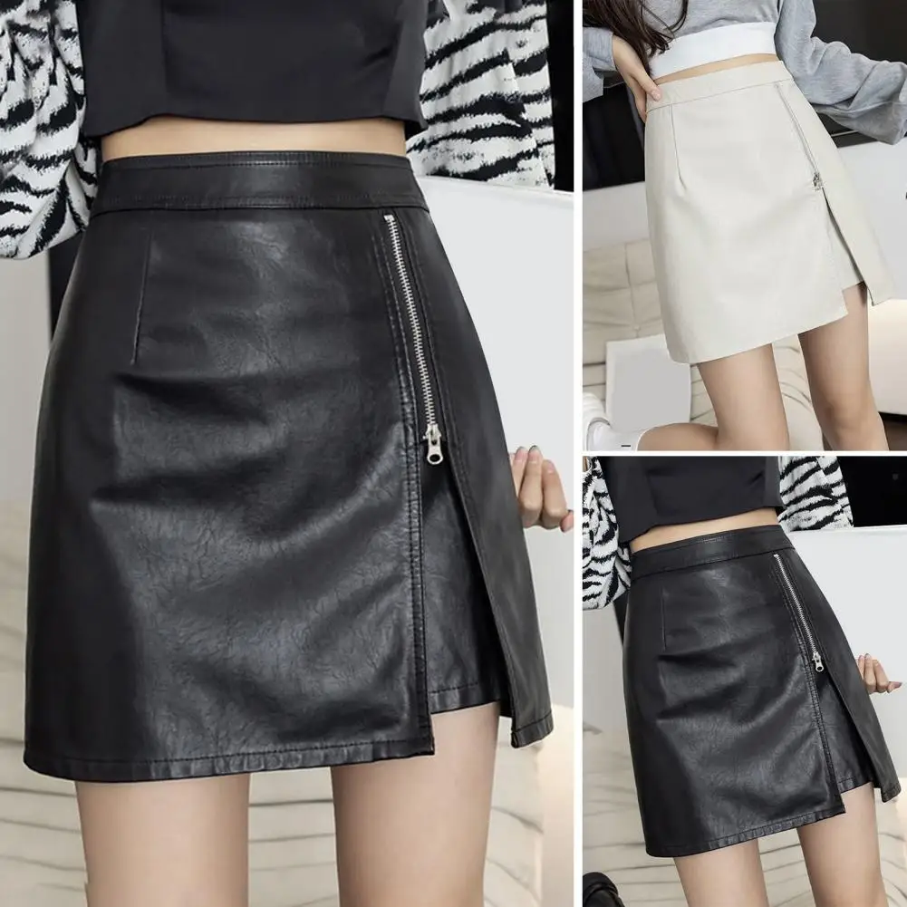 Leather Skirts For Women Knee Length Ladies High Waist And Knee Skirt Zipper Split Sexy Skirts For Women Dressy