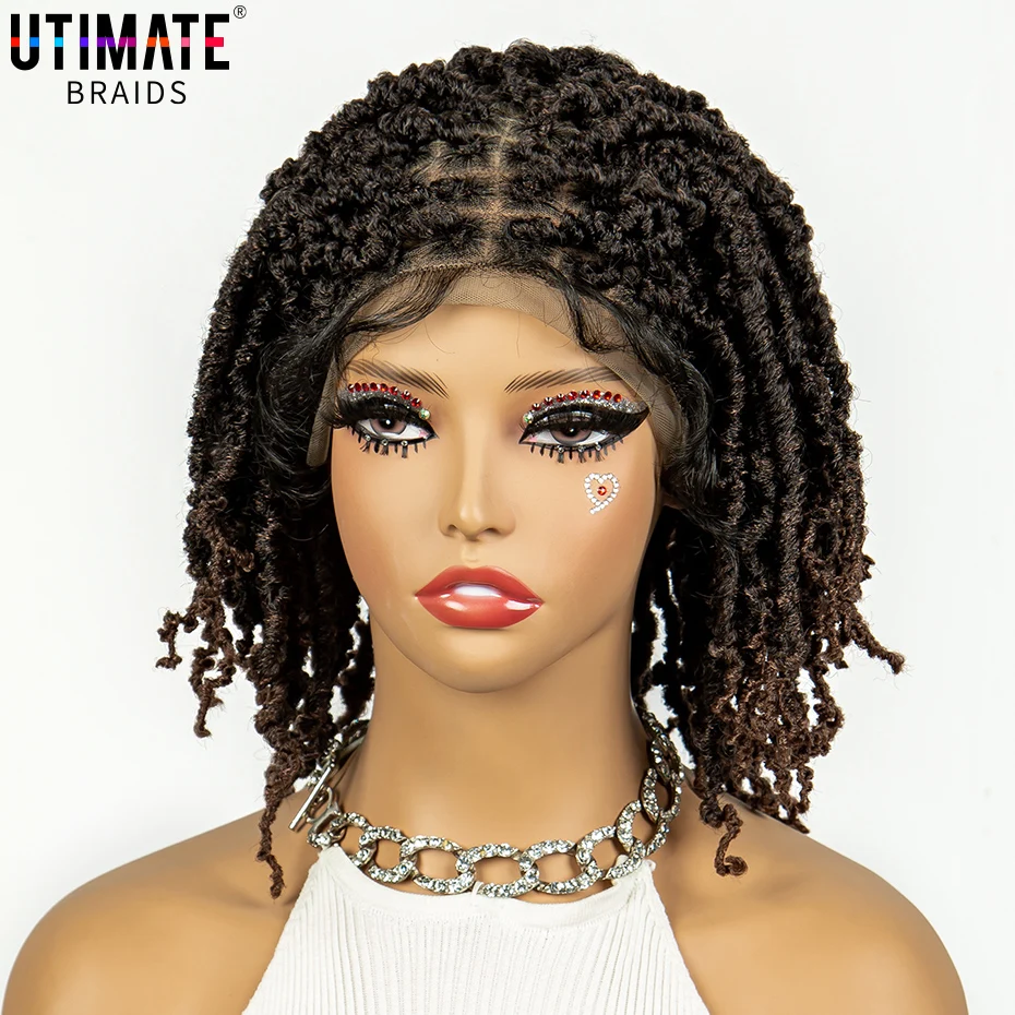 

1B/30 Color Synthetic Locs Braided Wigs Lace Frontal Knotless Box Braids Wig for Black Women 14 Inches Short Bob Dreadlock Wigs