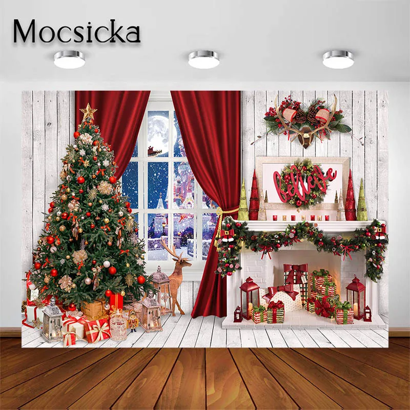 Mocsicka Christmas Decoration 2023 Backdrops for Photography Winter Indoor Kids Adults Portrait Photo Studio Prop Party Banner