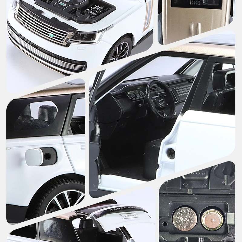 Range Rover SV2022 SUV Diecast Car Model, 1-24 Diecast Veículo Metálico, Coleção de Brinquedos em Miniatura, Puxar Luz, Som