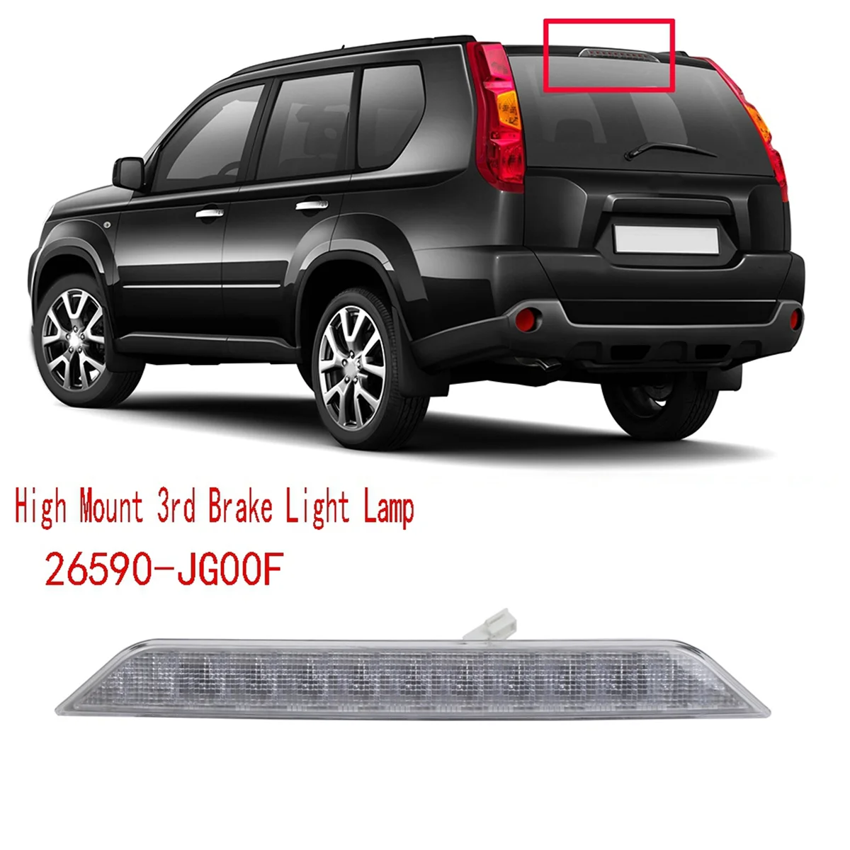 Branco High Mount 3ª lâmpada de luz de freio, luz de freio traseiro LED para Nissan X-Trail T31 2008-2013, 26590-JG00F