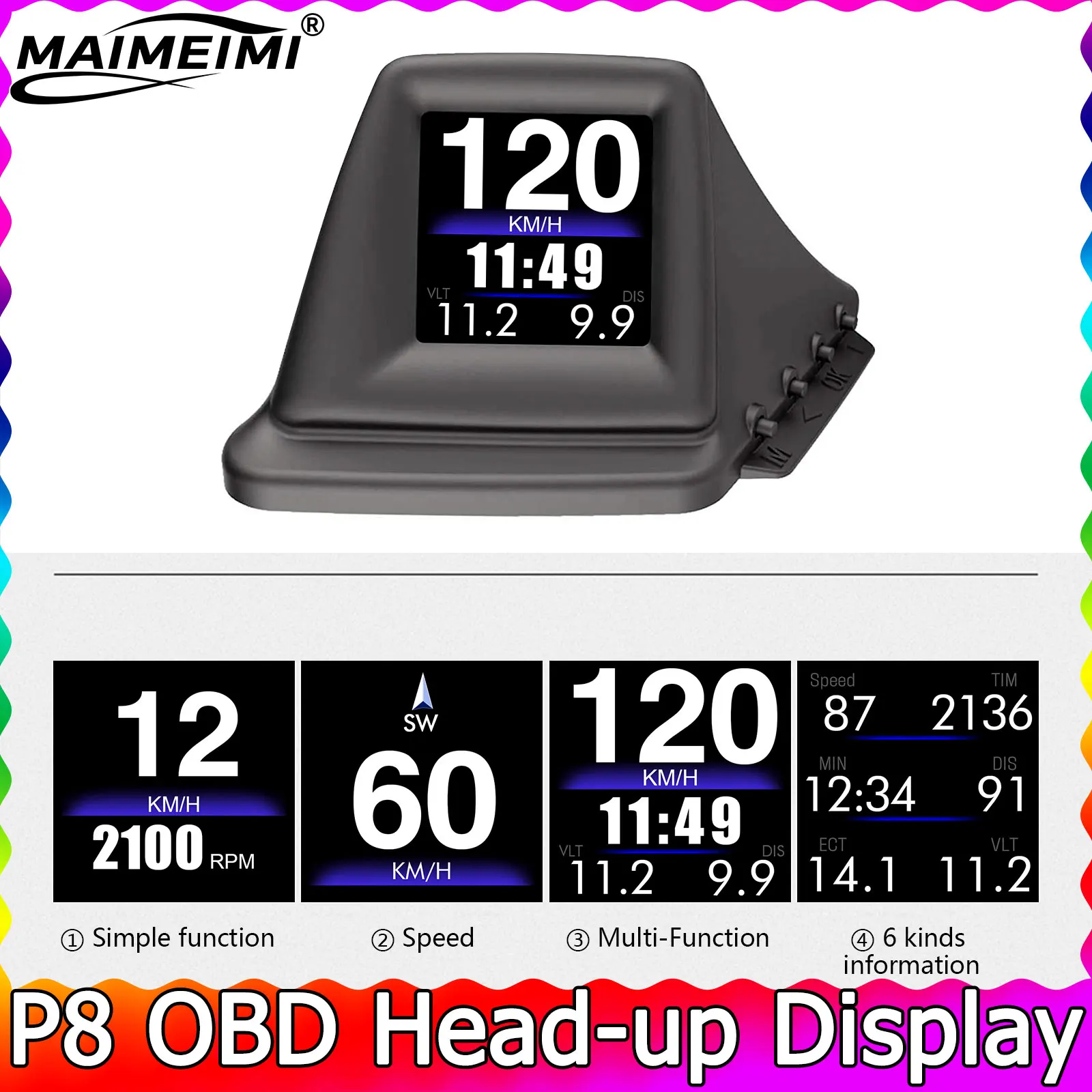 

OBD2 HUD P8 Автомобильный спидометр, датчик давления турбонаддува, температуры воды, расхода топлива, умный бортовой компьютер, дисплей HUD на приборной панели, специальная версия