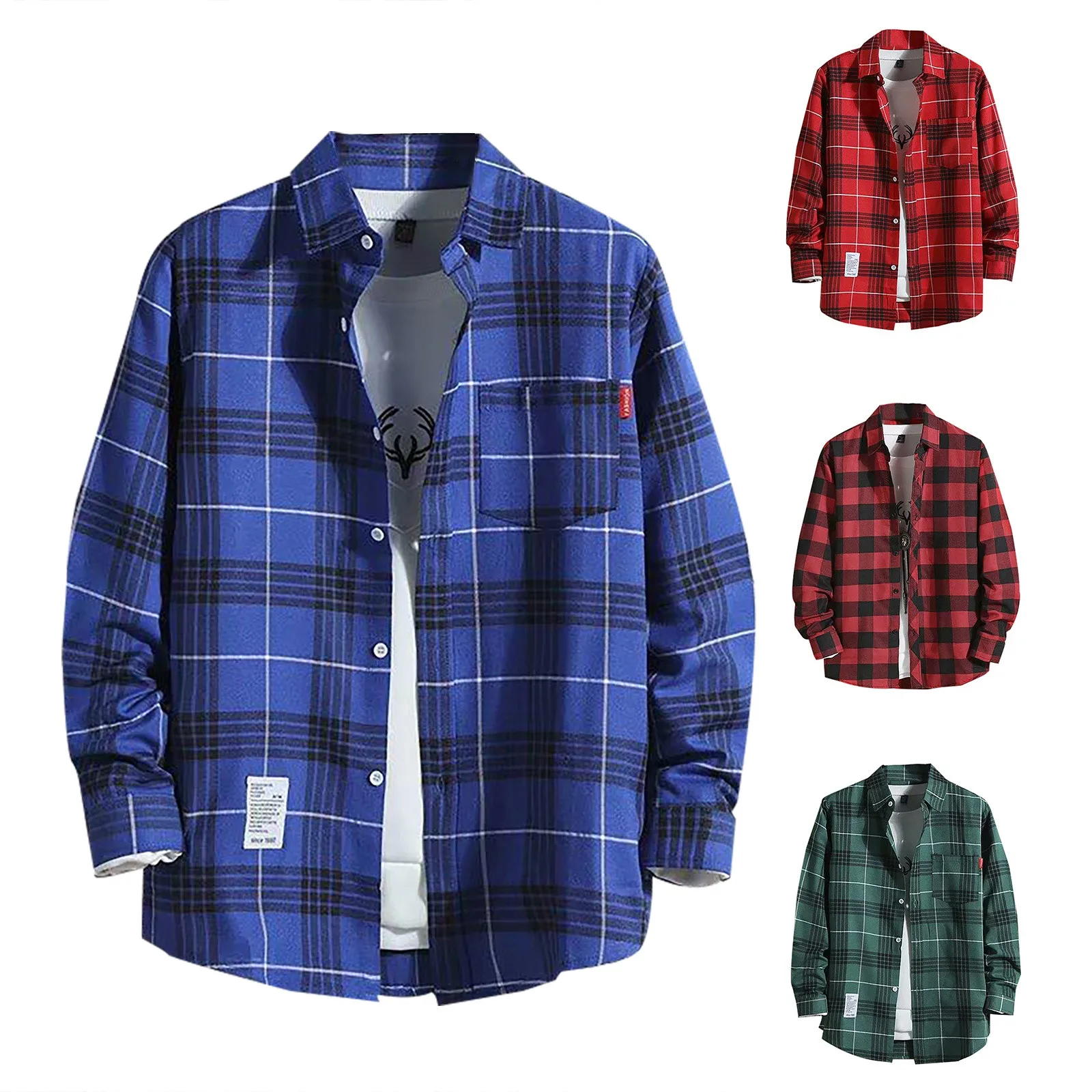 

Plaid Shirts Men'S Casual Checked Shirt Autumn Long Sleeved Single Holiday Print Camisa Social Dress Shirt Camisas Asian size