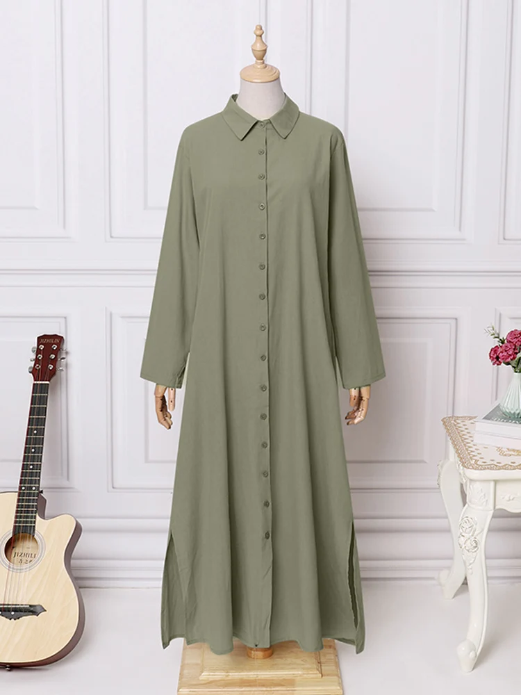 2025 ZANZEA mujeres otoño camisa vestido solapa cuello manga larga Maxi vestido elegante trabajo de oficina sólido Vestidos largos