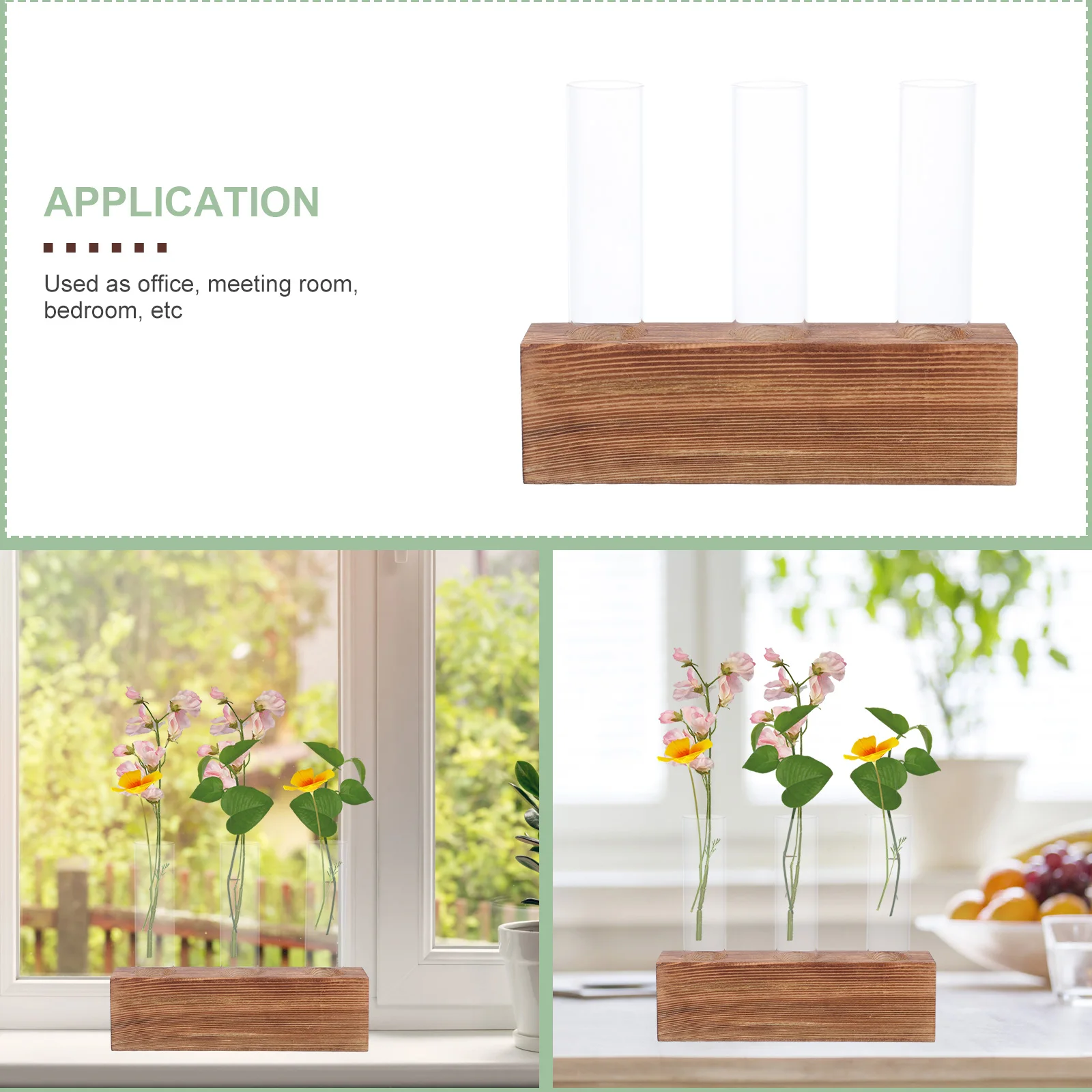 

1 Set Hydroponic Glass Vase Creative Wooden Stand Transparent Desktop Decoration Tabletop Glass Planter Flower Bulb Vase Home