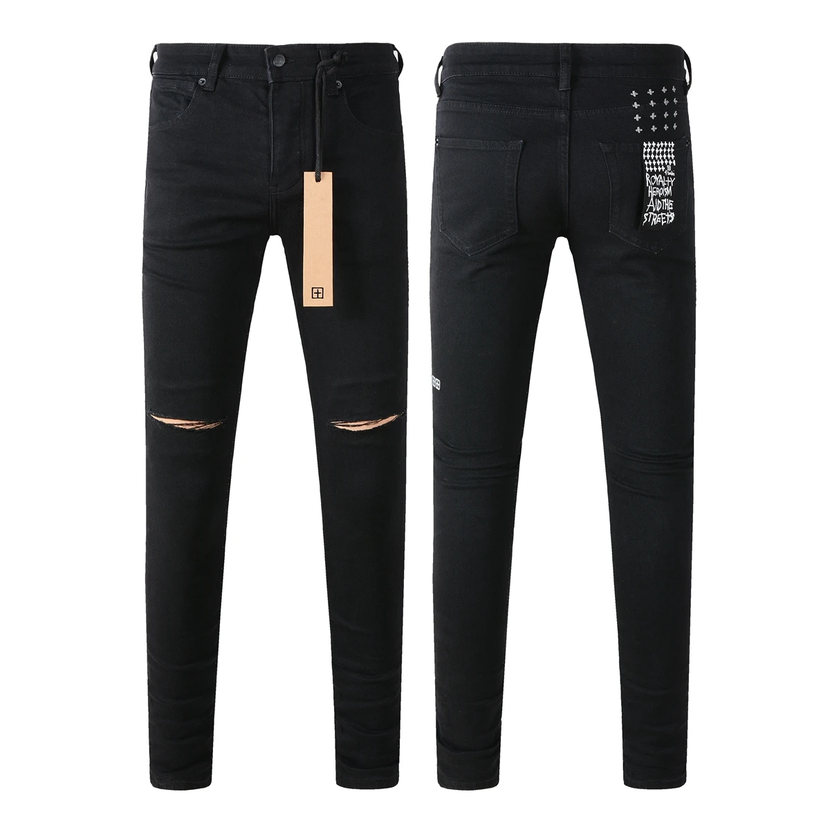 KSUBI Cross Jeans American High Street Paint Hole Trend Low Rise Skinny Denim Pants Pleated Ripped Solid Black Jeans