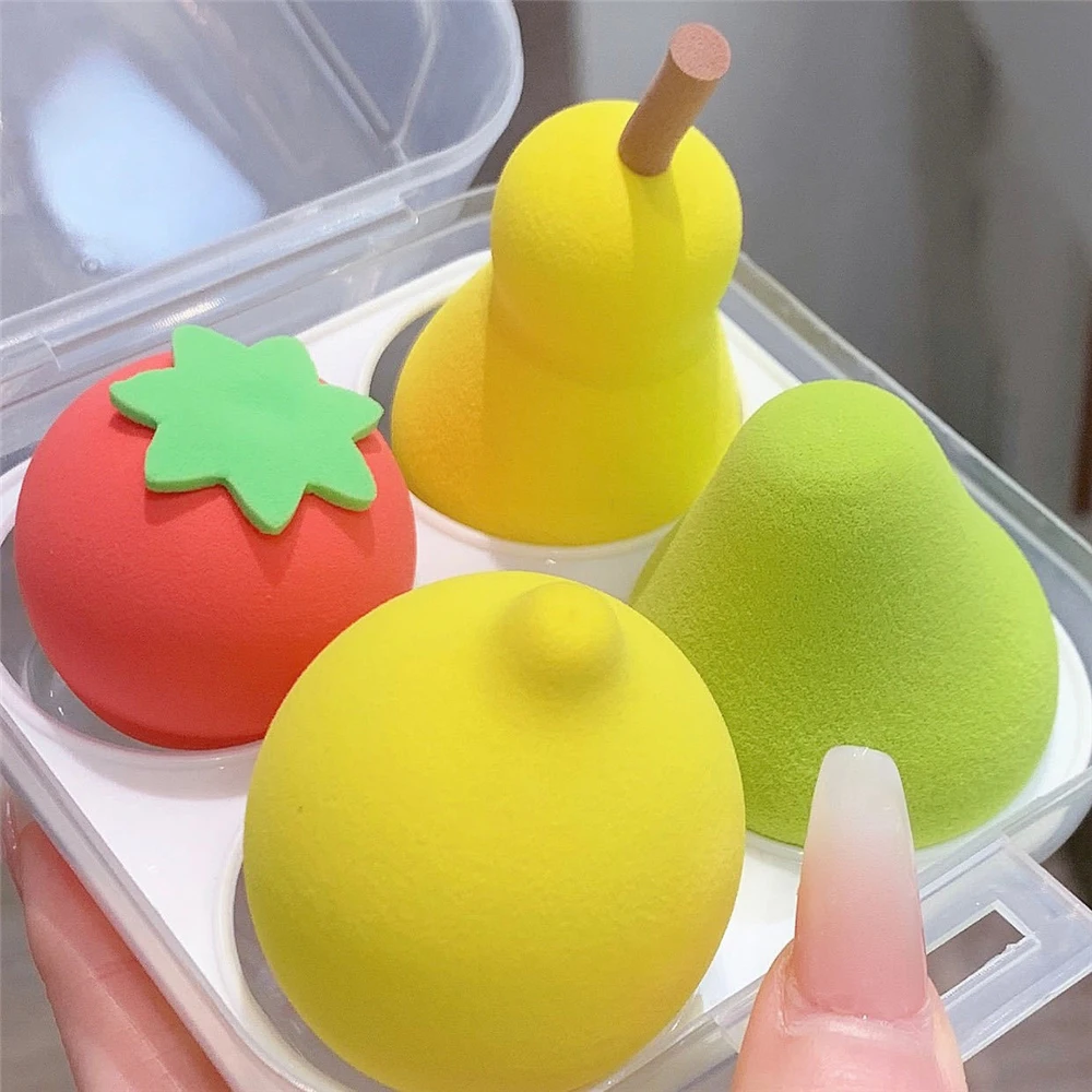 4pcs/set  Makeup Spong Cosmetic Puff Dry Wet Combined Fruit Beauty Cosmetic Ball Foundation Blender Bevel Cut MakeUp Sponge Tool