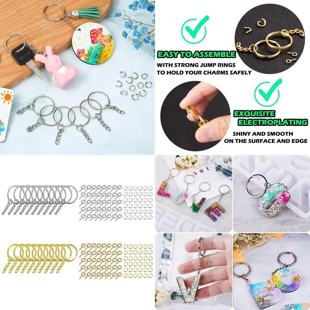

A52E 220 Pieces for Key Chain Rings Keychain Rings with Jump Rings and Screw Eye Pin Bulk for Resin DIY Craft Jewelry Fin