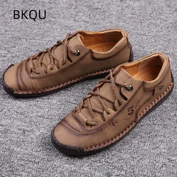 Men's Leather Shoes Lightweight Flat Heel Casual Round Toe Comfortable Outdoor Trendy All-match Fashion Spring Autumn Main Push