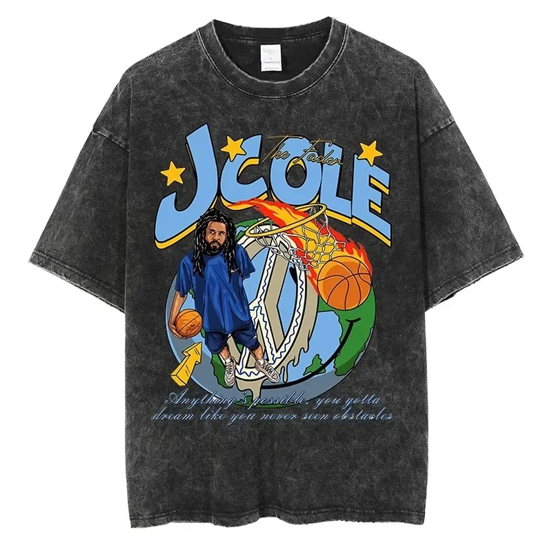 Cartoon J Cole-Jermaine Lamarr Cole graphic T-shirt hip hop rapper men women streetwear top cotton oversized short sleeve tees