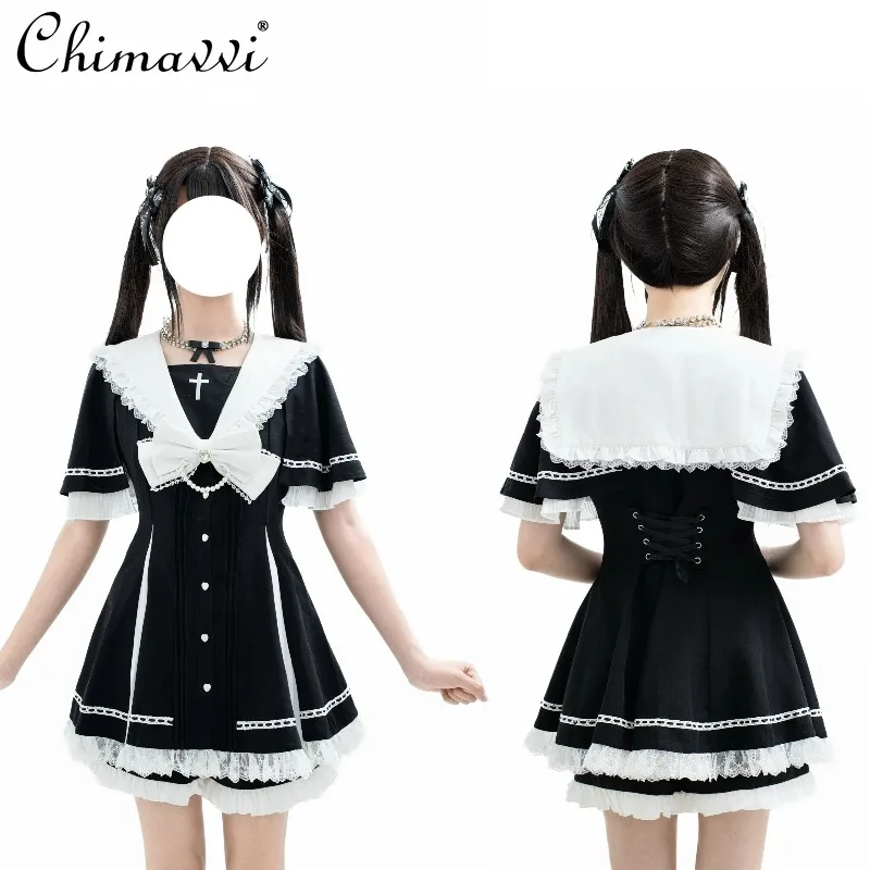 Japanse stijl Mine-serie jurkset Subcultuur korte mouw Cape slanke jurk Top en shorts Tweedelige Lolita-set voor dames