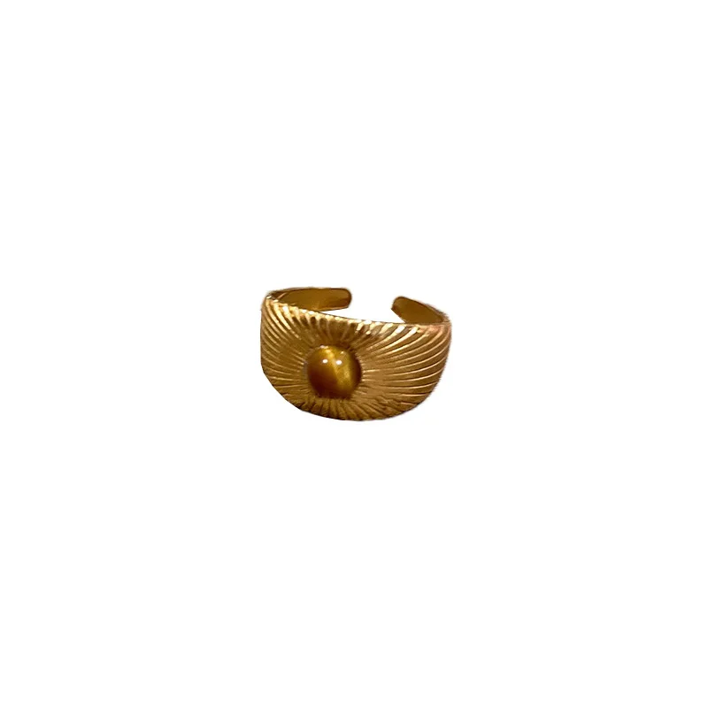 Sun Opal Stone Rings for Women Vintage Irregular Opening Ring Gold Color Design Aesthetic Jewelry Accessory Female Anillos Gifts