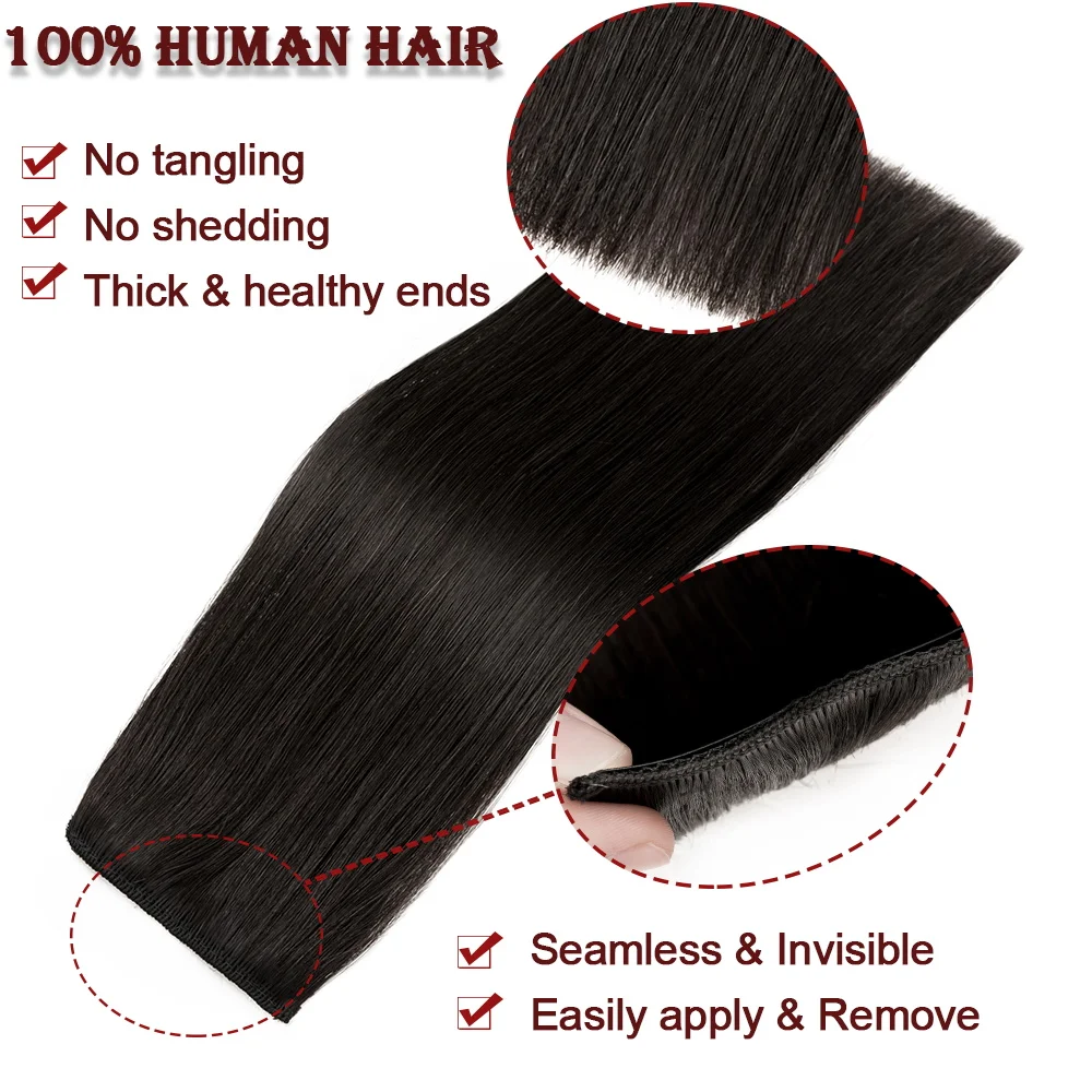 SEGO Clip in Human Hair Extensions Straight Thick Double Weft One Piece Hair Pieces for Thinning Hair Invisible Hairpin Increase