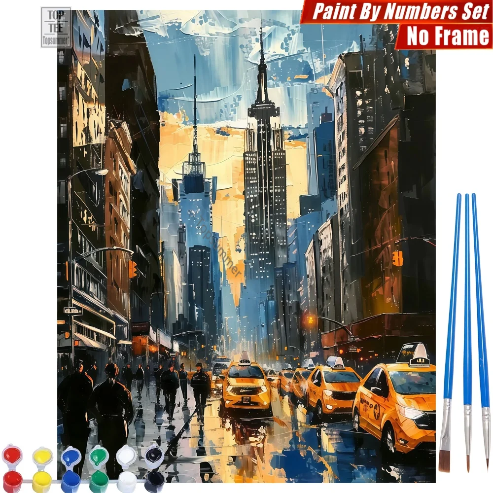 

Urban Street Taxis DIY Paint By Numbers Set - Urban Street Rain Creative Family Fun Gift For Teacher Gift For Friend
