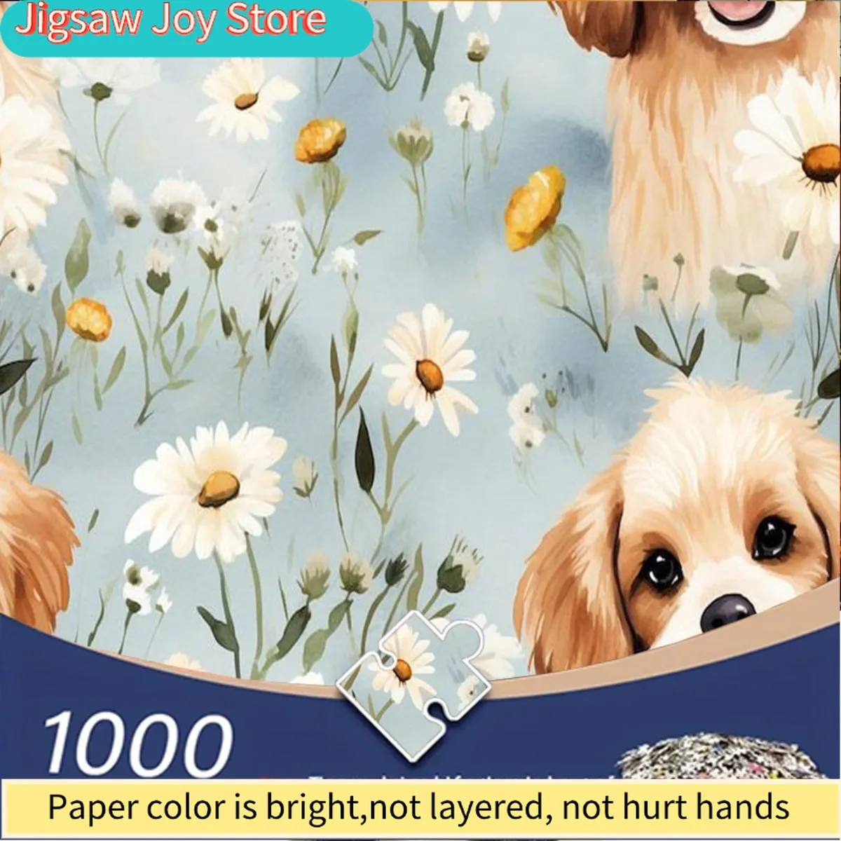 

1000pcs Adult Jigsaw Puzzle - Large Challenging 5D-Style Effect (No 3D Pieces) with Cute Shetland Sheepdog Puppies & Daisies,
