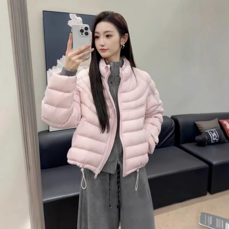 

Quilted Down Jacket 2025, Korean Cropped Puffer for Women Lightweight White Duck Feather Winter Coat