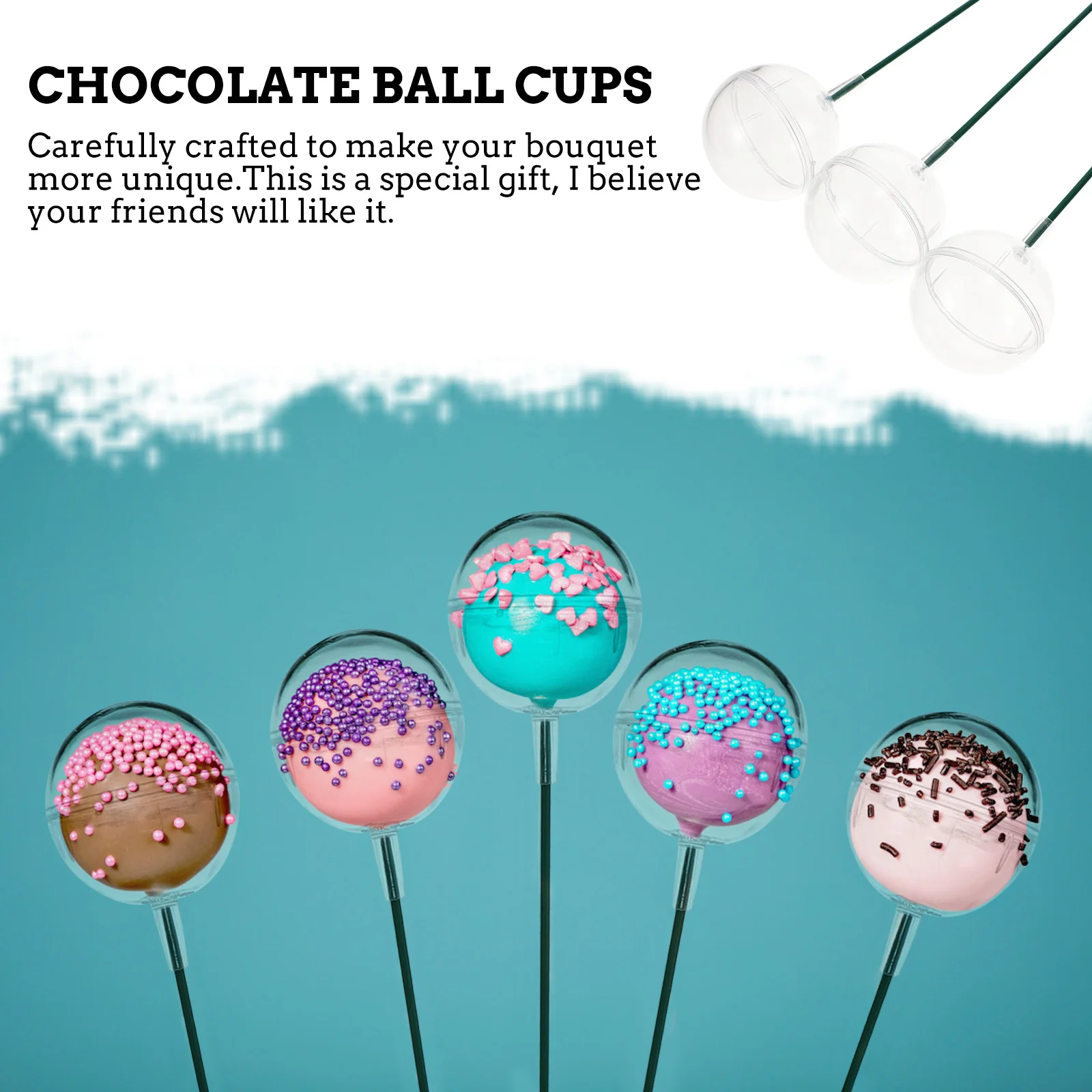 

10Sets Transparent Chocolate Holders Wire Stems Chocolate Ball Cups Bouquet Decoration DIY Gift Wedding Muffin Holder