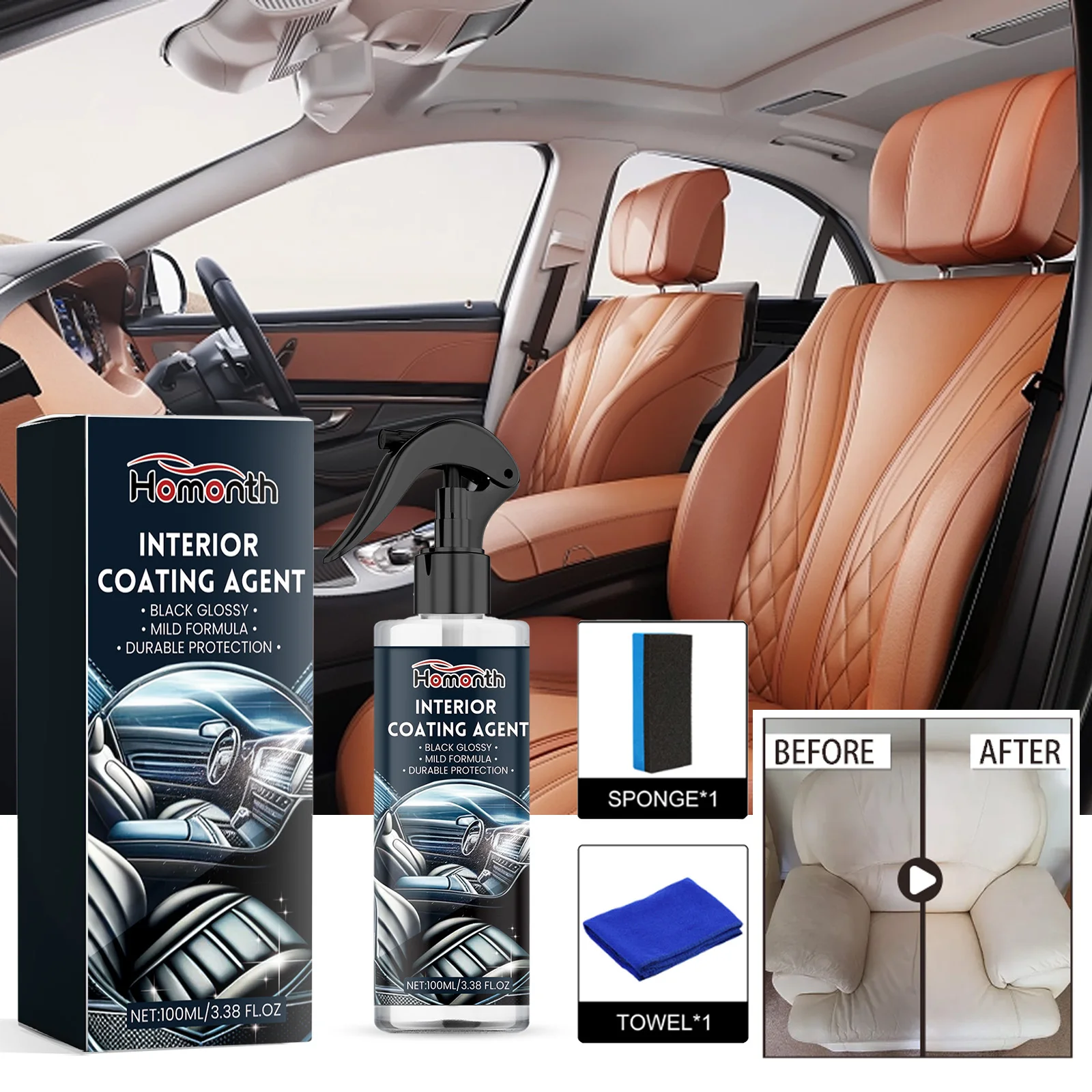 Car Interior Cleaner Removes Oil Dust From The Surface Instrument Panel Seat Leather Multi-Purpose Refurbishment Cleaning Agent