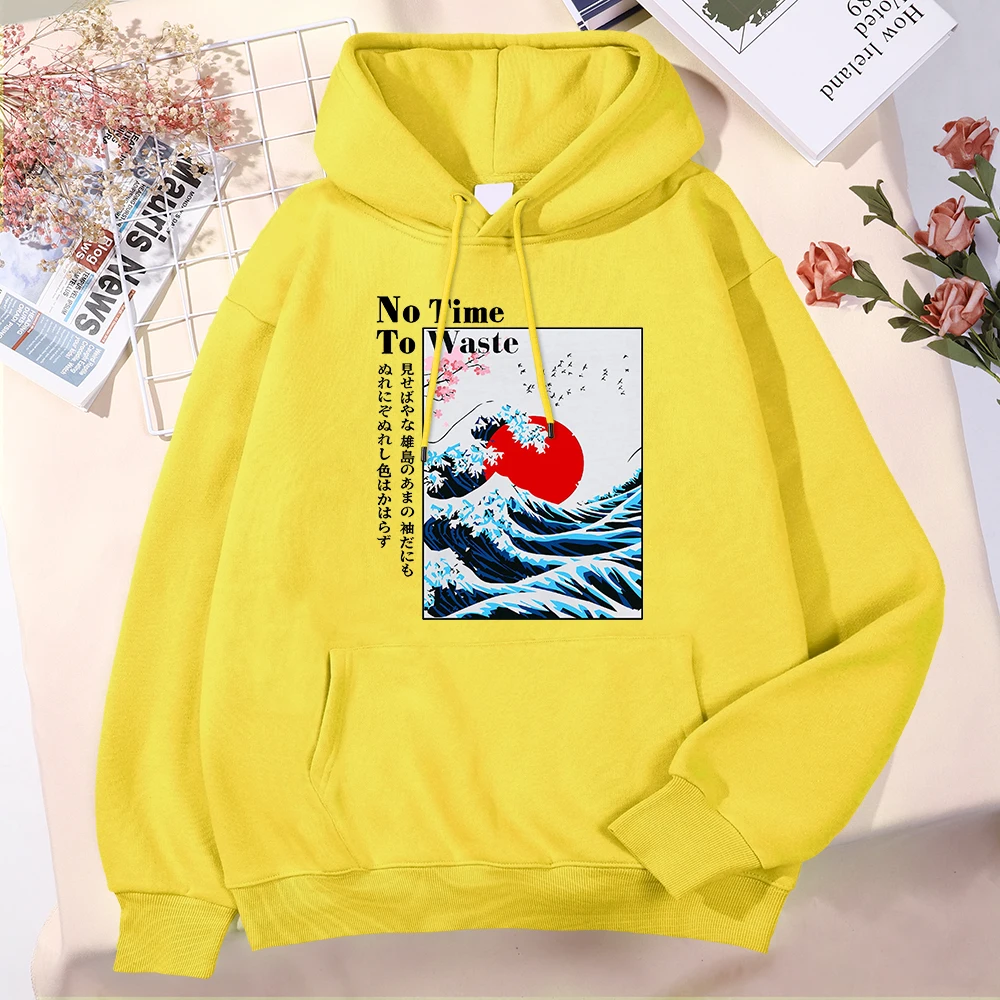 Japan Cherry Blossom Wave Sun Hoodies For Men Kpop Oversize Streetwear Aesthetic Warm Sweatershirts Autumn Quality Man Pullovers