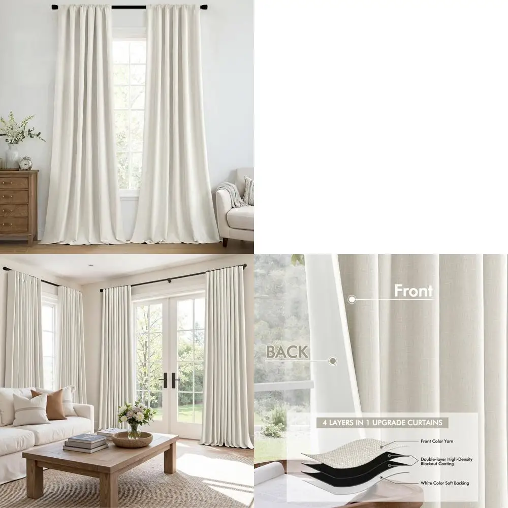 

Плотные шторы из искусственного льна, светонепроницаемые, 120 см в длину, 2 панели, с плиссировкой на кулиске, затемняющие, цвет слоновой кости