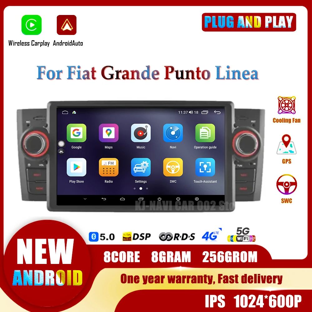 

7" Android 14 for Fiat Grande Punto Linea 2007-2012 GPS Navigation Player Multimedia Player Wireless Carplay Screem 4G Head Unit