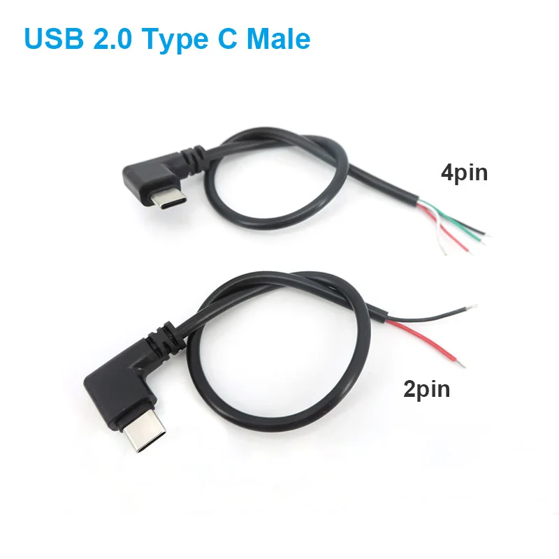 DIY repair welding cable 2 wire 4 Wires Micro USB 2.0 A Elbow Head Male Jack 4pin/2pin type-c male extension cable line image 3