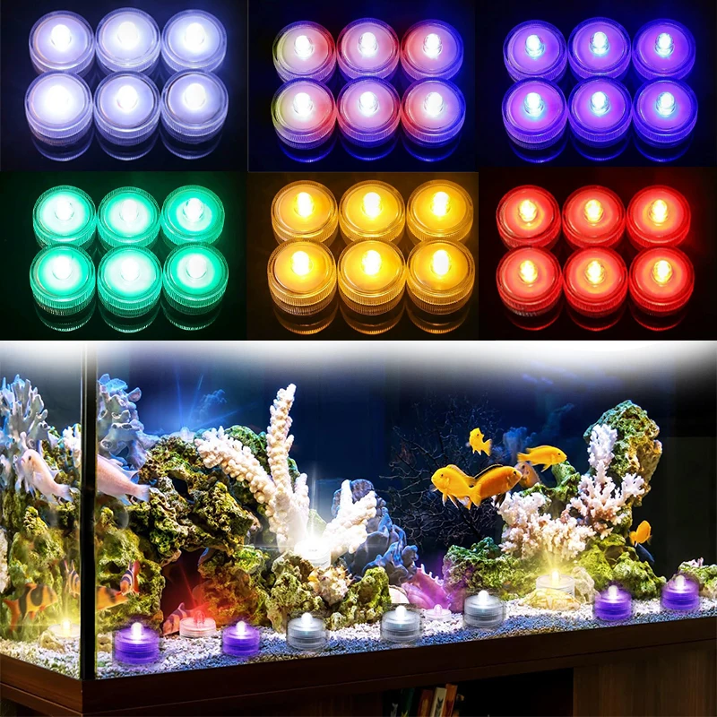 

LED Submersible Waterproof Tea Light Pond Underwater Tea Light Flameless Candle Light for Vase Fish Tank Party Decoration
