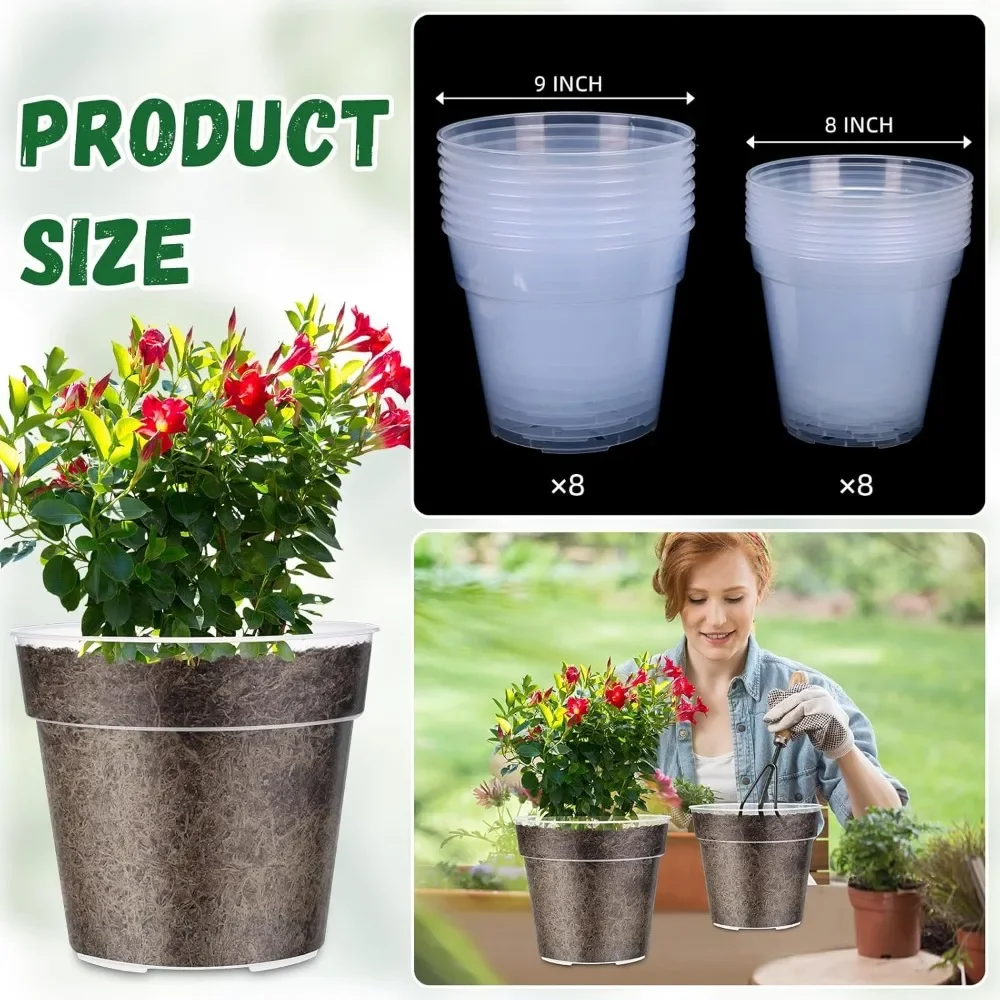 Thick Clear Nursery Pots for Plants Transparent Plastic Garden Pots Planter Clear Orchid Pots with Holes Seedling 24 Pcs