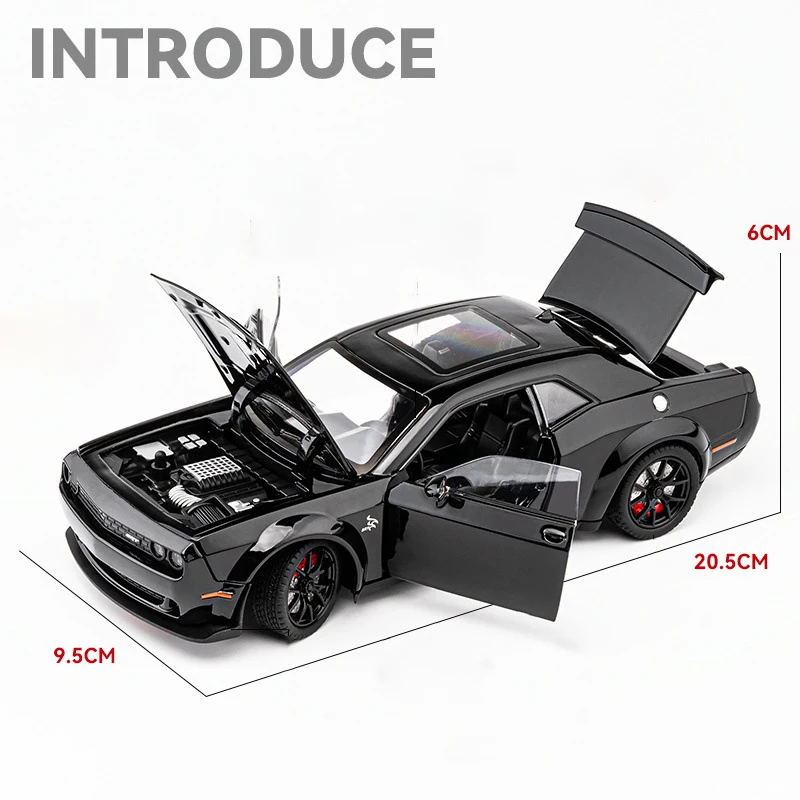 1:24 Dodge Challenger Hellcat SRT Alloy Miniature Car Diecast Metal Scale Car Model Toy Sound＆Light Childrens Toy Vehicles Gifts