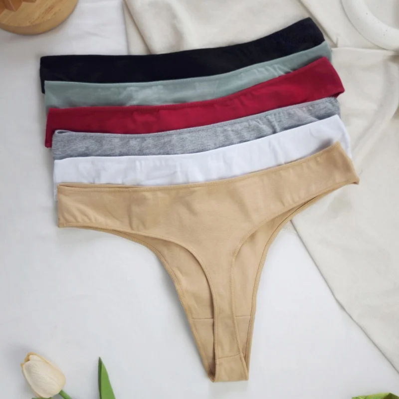 4 Stück/Set Damen Baumwoll-Stringhöschen mit niedrigem Bund, atmungsaktiv, einfarbig, dehnbar, Damen-T-String, sexy Dessous, Größe M-XL – Detail 5