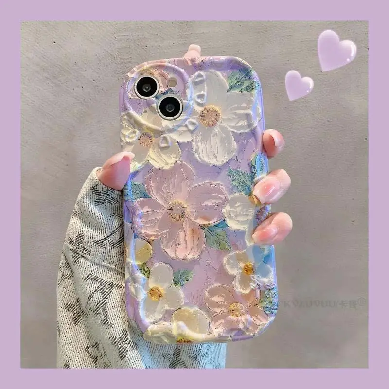 Oil Painting Flowers Phone Case For IPhone 15 Pro Max 14 11 12 13 Mini XR 6s 6 8 7 Plus X XS SE 2020 2022 Luxury TPU Soft Cover