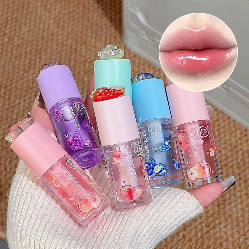 Jojo Diary Aceite labial perfumado con frutas: proporciona hidratación e hidratación, previene los labios agrietados y mejora las arrugas y es un brillo de labios de estilo coreano Adecuado para el cuidado de los labios de invierno.