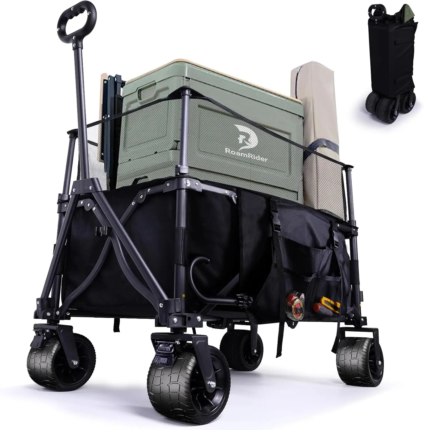 

Heavy Duty Collapsible Wagons 430 Lbs Large Capacity With Big Wheels For Sand Adjustable Net, Folding Beach Carts With All-Terra