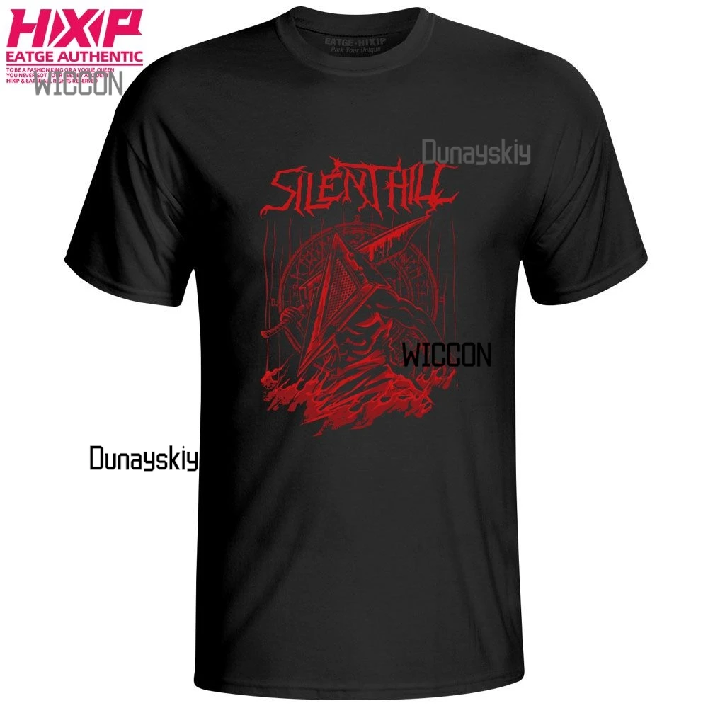 Gamw الصامتة تأثيري التلال مثلث رئيس تي شيرت لعبة الرعب الكلاسيكية سايلنت هيل الأسود تي شيرت مطبوع تأثيري هالوين الصيف