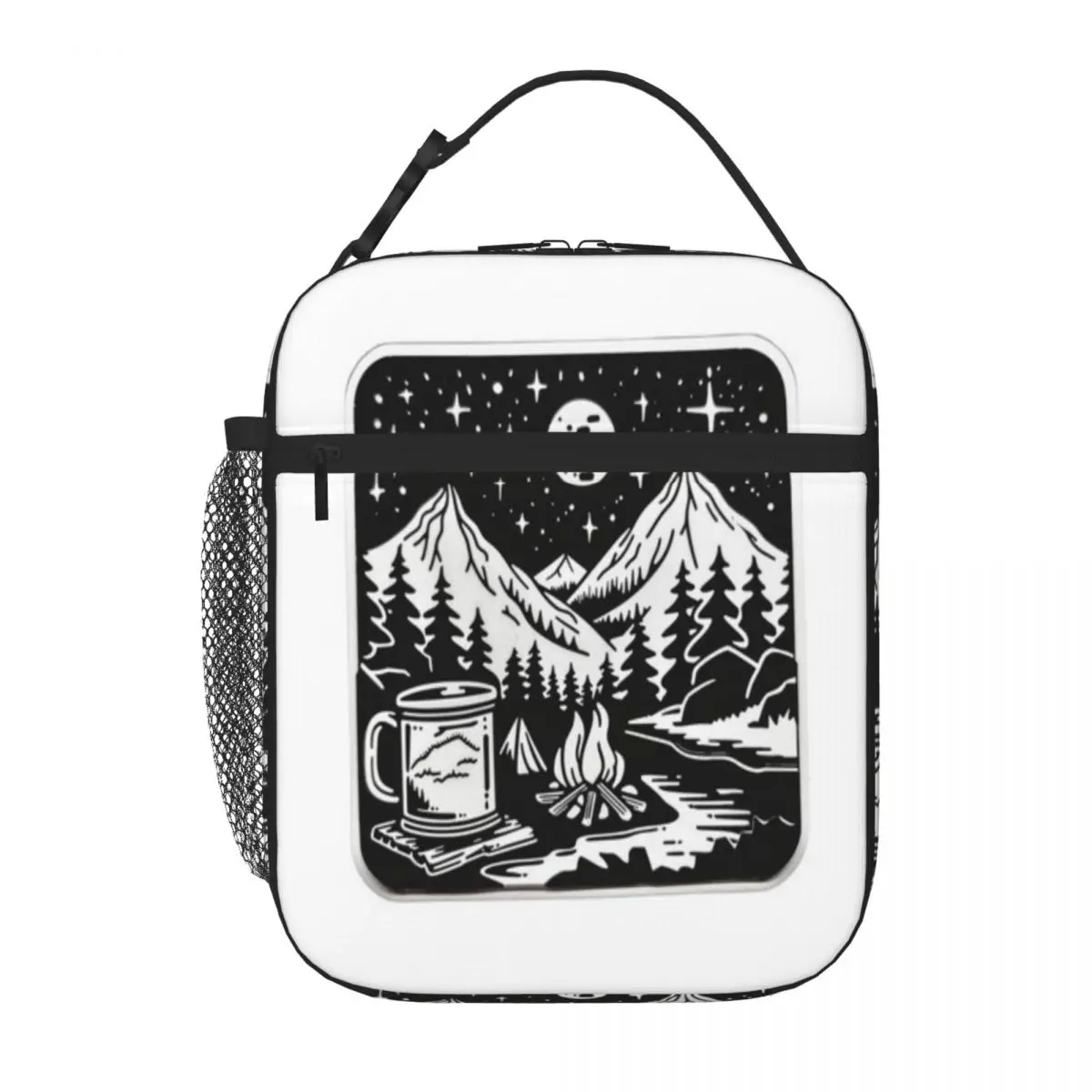 Hot Sale Mountains Camping Sticker Cute Insulated Food Bag Train Ride Commuter Lunch Bag