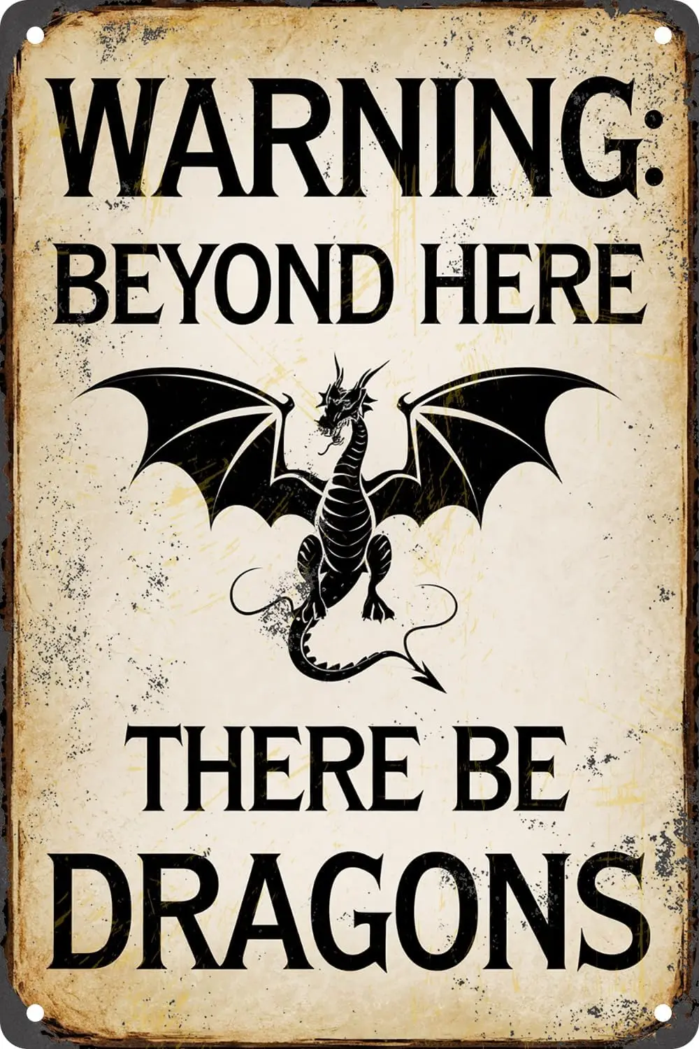 Panneau en métal vintage « Attention, au-delà de ce point, il y a des dragons » pour la décoration de bar, pub, club, boutique