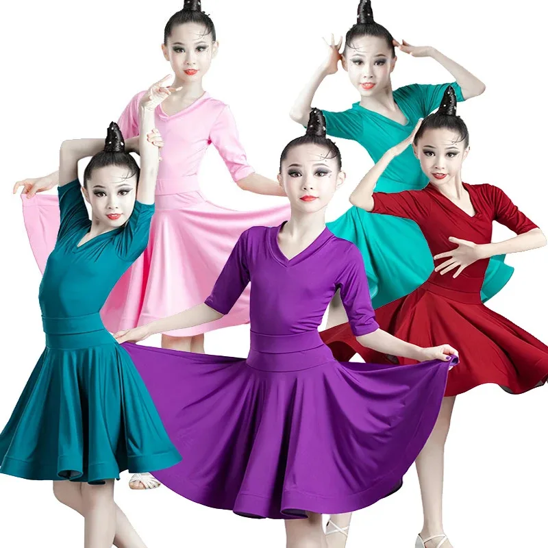 

Children Professional Latin Dance Dress Girls Practice Wear Kids Training Ballroom Rumba Cha Cha Latin Dance Dress Competition