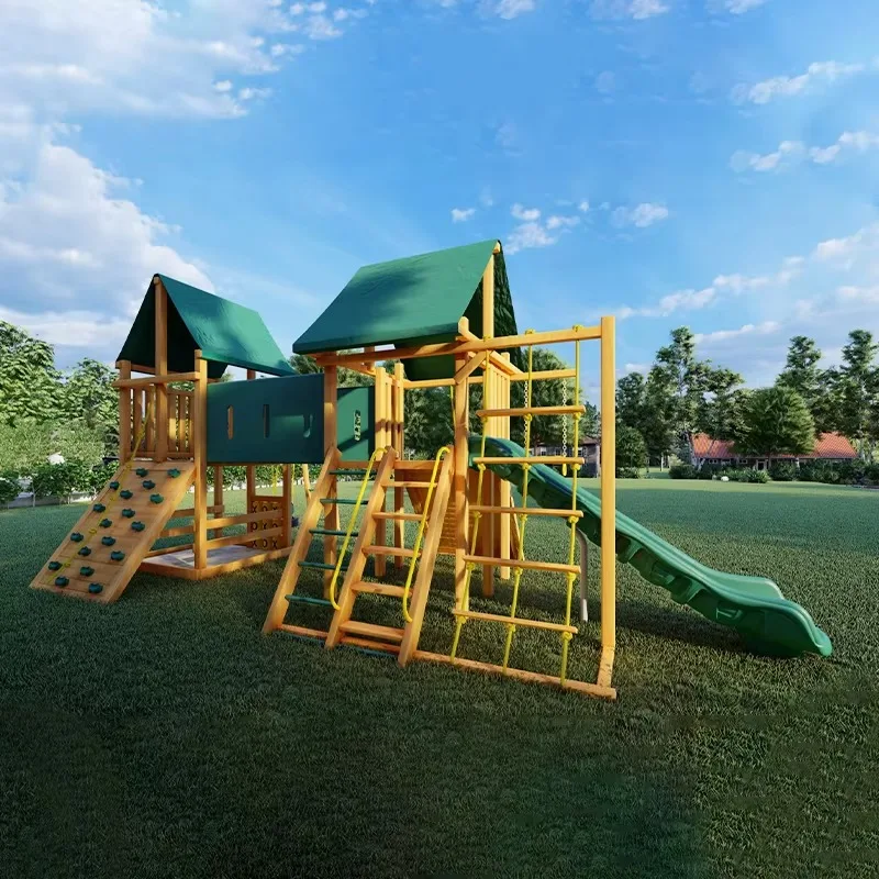 Large Wooden Tower Amusement Park Kids Game Rides Outdoor Plastic Slide Playground Playsets Equipment Starsky SK02 Durable Safe