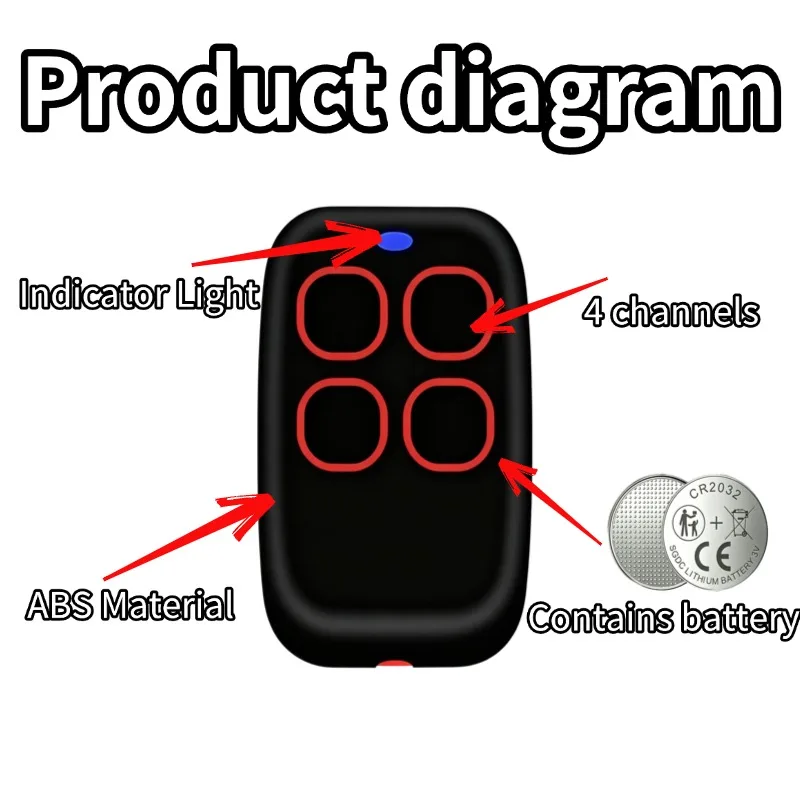 Multi-frequency 280MHz-868MHz Copier Transmitter Compatible with TOP432NA, TOP432EV, TOP432EE Garage Door Remote Manual Button