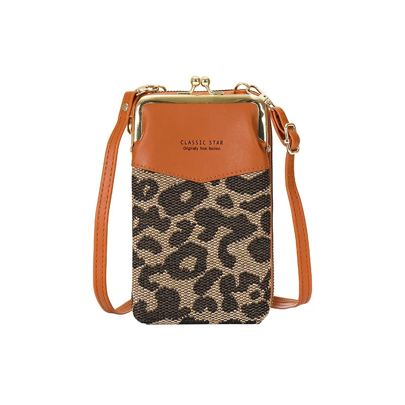 KVNIO Mobile Phone Bag Women's Retro Leopard Trend Color Matching Large-capacity Messenger Bag Fashion Zipper Long Wallet