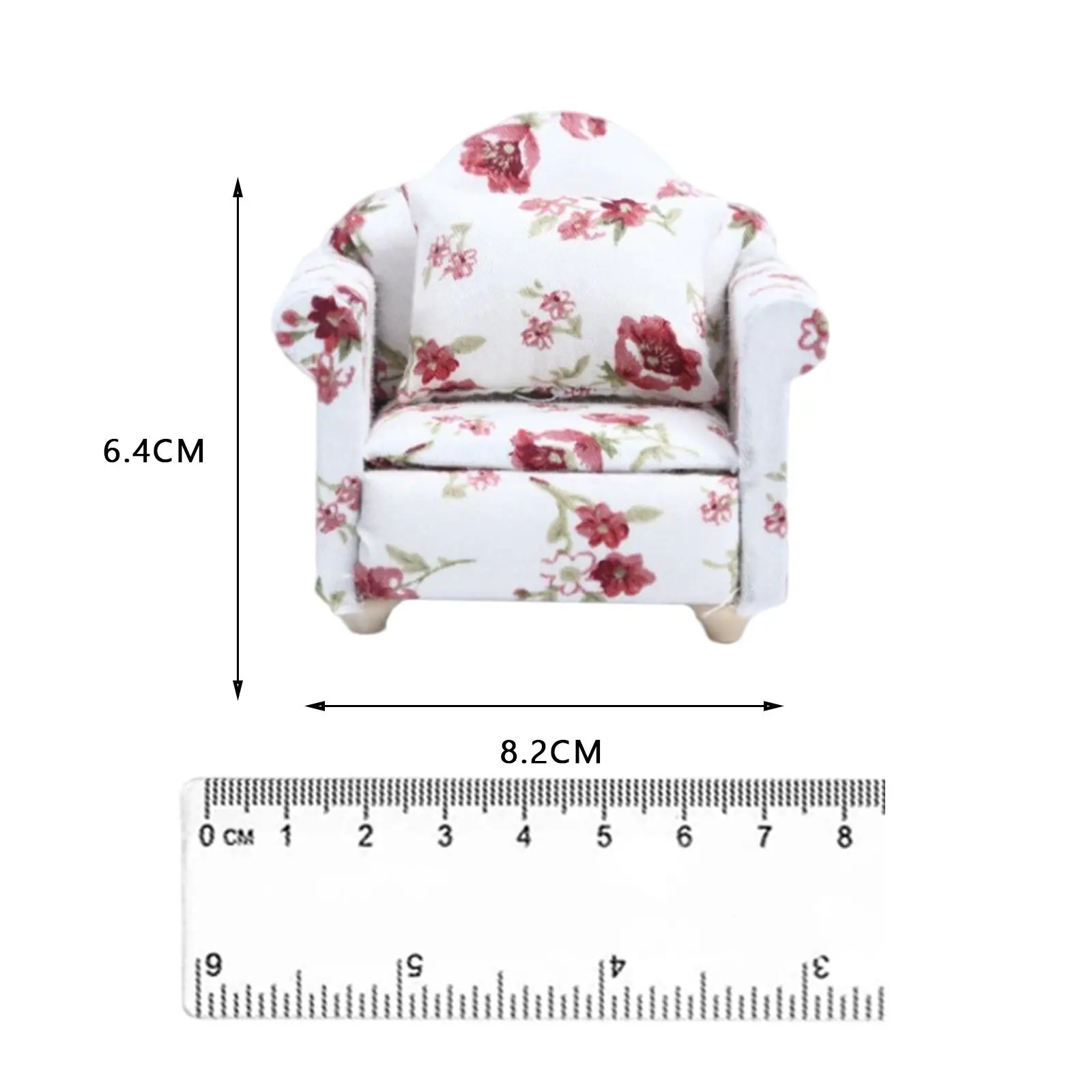 ドールハウスソファ: 12 スケール木製ドールハウスミニチュア家具ソファ枕付き