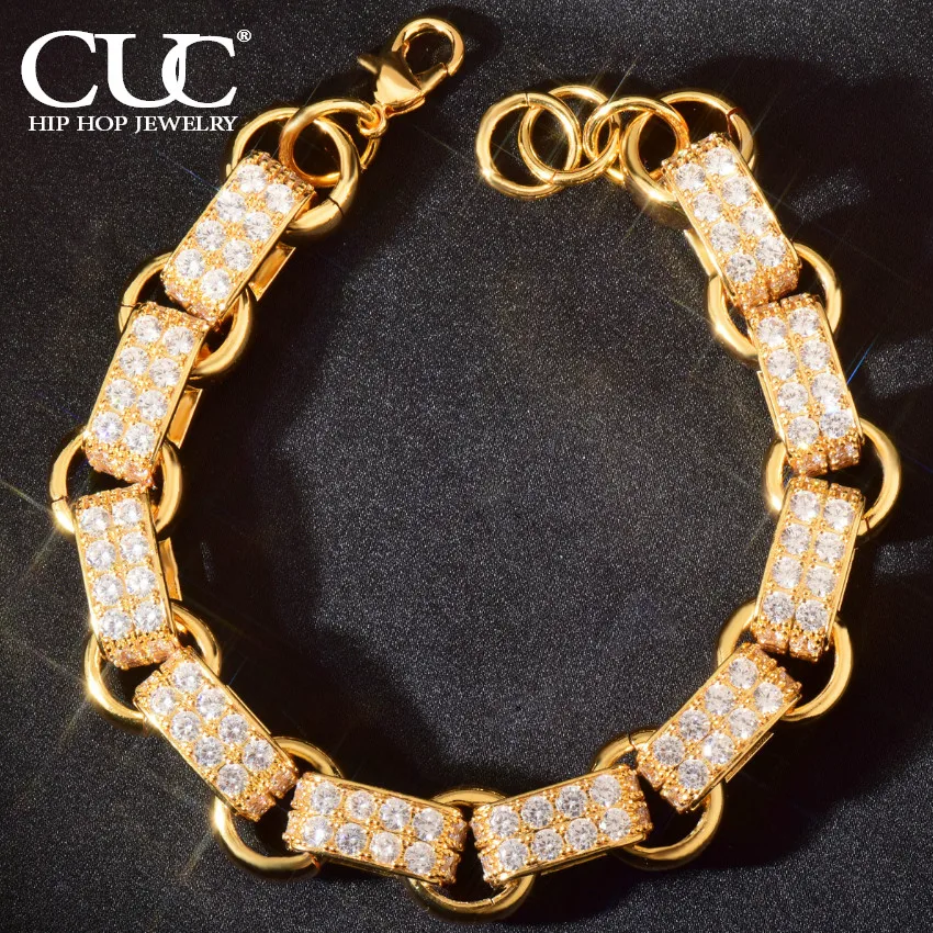 CUC Men Box Link Bracelet Iced Out Cubic Zirconia Cuban Chain Fashion Hip Hop Punk Jewelry For Gift 14mm