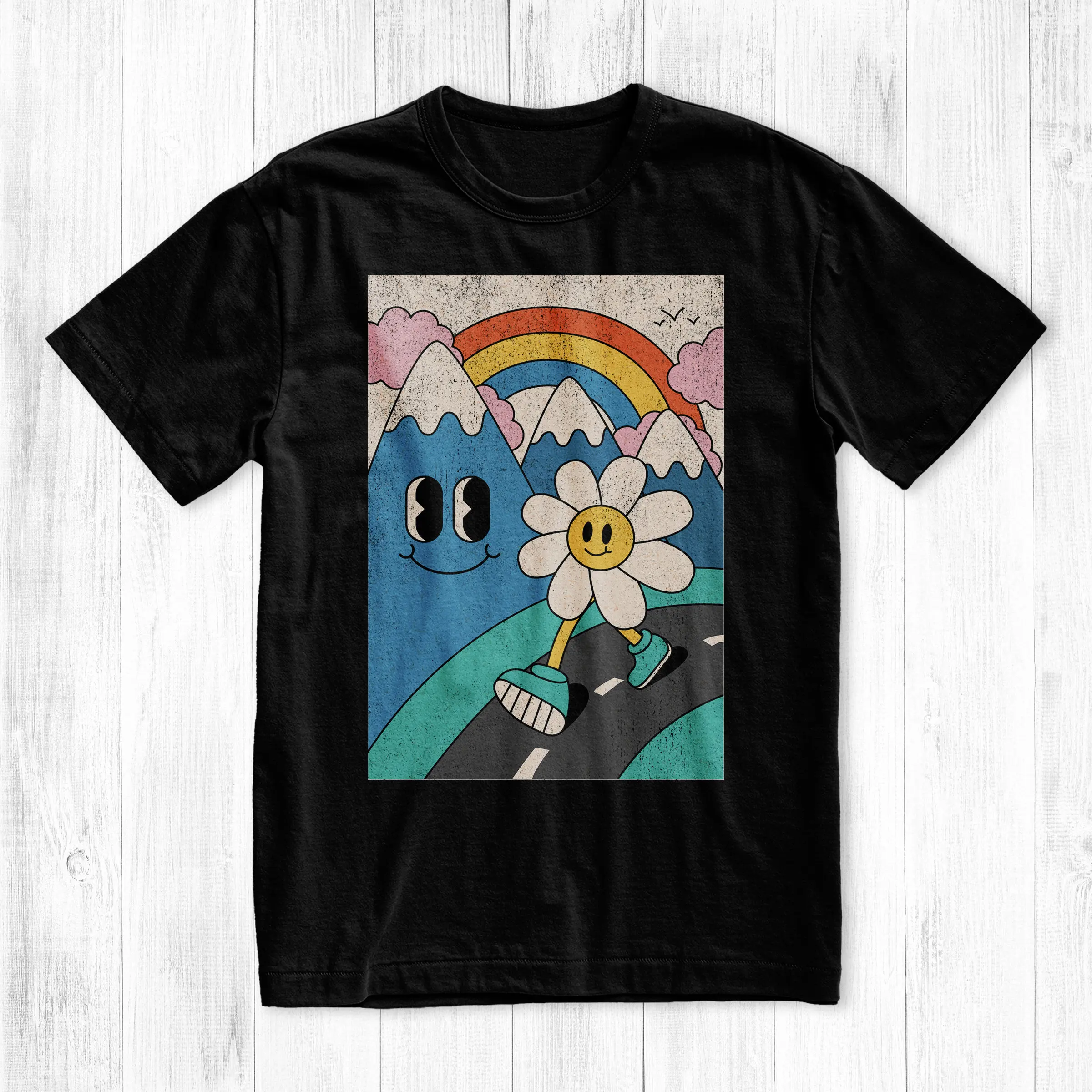 

Женская футболка больших размеров в стиле ретро с цветочным принтом и психоделическим рисунком из чистого хлопка, дышащая, модная и универсальная, унисекс, уличная одежда больших размеров