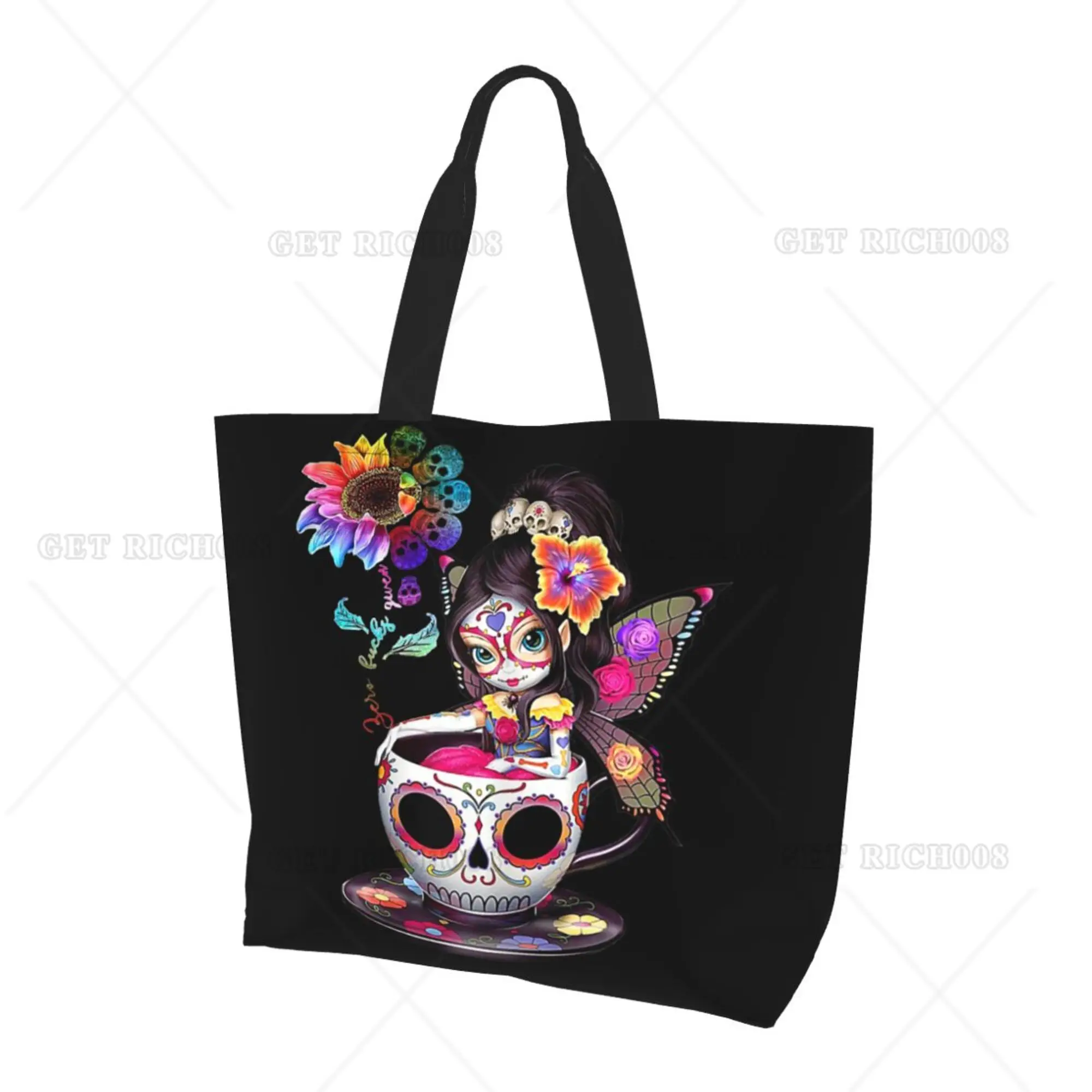 Suger Skull Fairy borsa per la spesa a tracolla da donna colorata borsa per la spesa riutilizzabile da Picnic da lavoro borsa per la spesa riutilizzabile Eco Bag