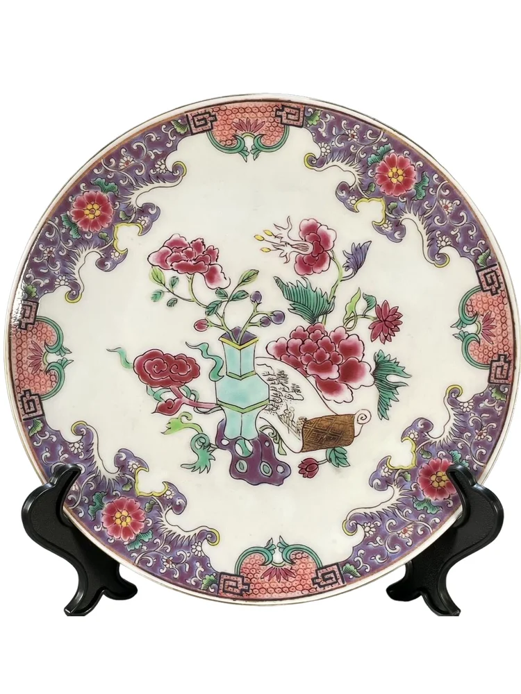 Chinese Antique Porcelain Daqing Qianlong Mark Wucai Floral Pattern Appreciation Plate Curio Collectible Home Display Ornament