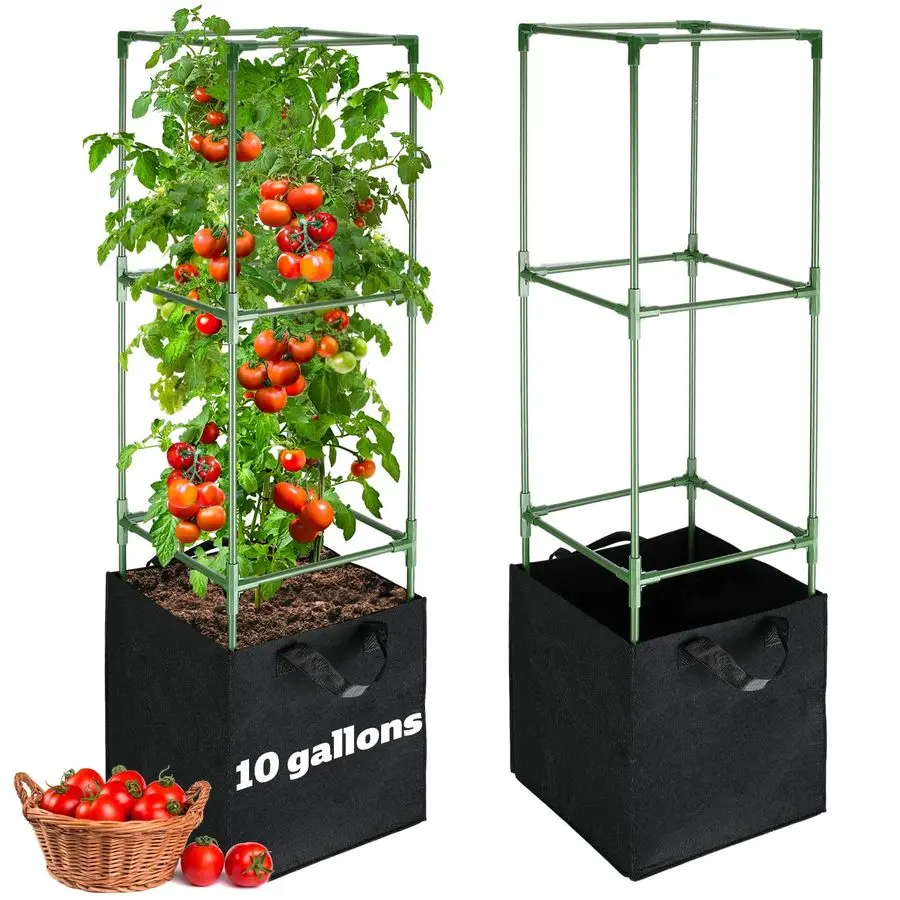 

3 комплекта опор для томатов с мешками для выращивания объемом 10 галлонов, 47 устойчивых опор для растений, комплект решеток-опор, квадратные каркасы с горшками для рассады для сада